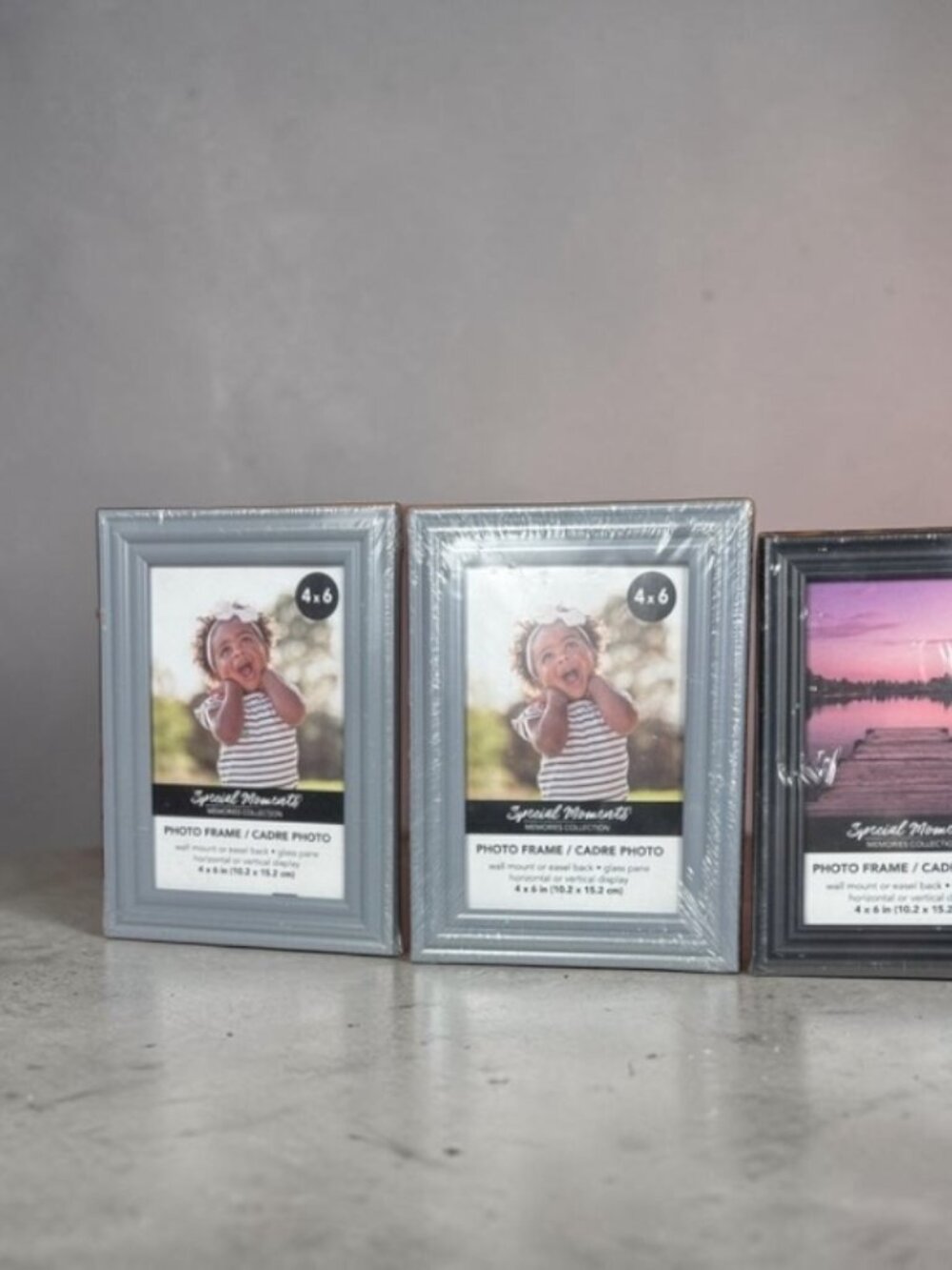 NWT-Set of 3 Special Moments 4x6 Photo Frames Gray & Black; Gallery Wall